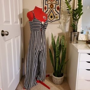 No Comment Women's Black & White Striped Jumpsuit